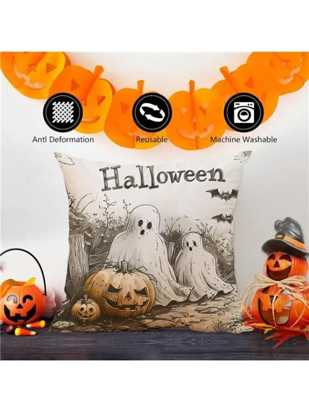 Halloween Pillow Covers 18x18 Set of 4 Trick or Treat Pumpkin Ghost Sofa Decor